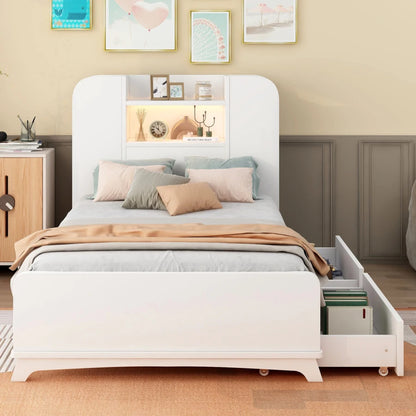 Twin Size  Platform Bed Frame with with Two Drawers