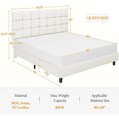 Queen Upholstered Bed Frame, Platform Bed