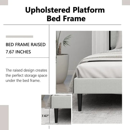 Upholstered Queen Size Bed Frame with Headboard