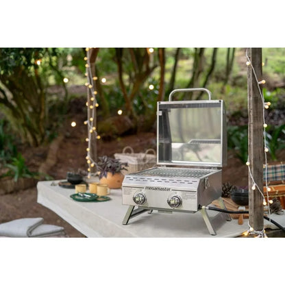 Premium Outdoor Cooking 2-Burner Grill, While Camping, Outdoor Kitchen, Patio Garden, Barbecue with Two Foldable legs