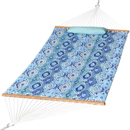 Quilted Fabric Double Hammock with Pillow