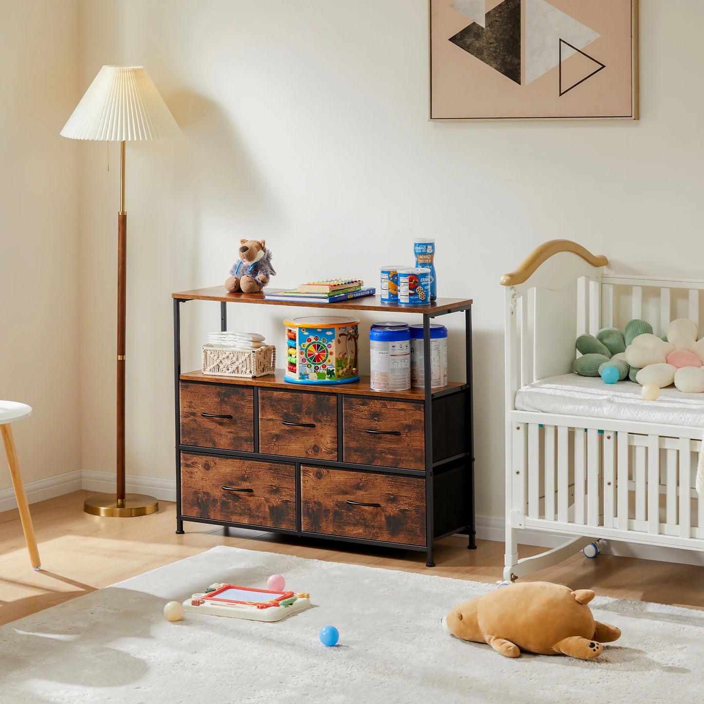 TV Stand For Bedroom With 5 Fabric Drawers