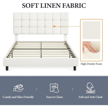 Queen Upholstered Bed Frame, Platform Bed