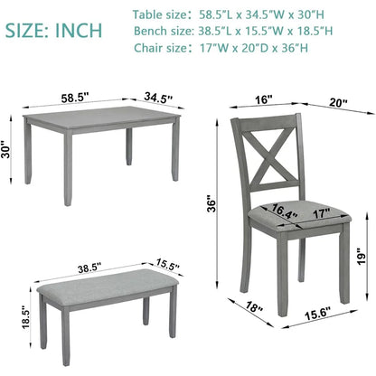 Dining Table Set for 6,Farmhouse Kitchen Table Set with 4 Upholstered Chairs and 1 Bench,Solid Wood Dining Table Set for Kitchen