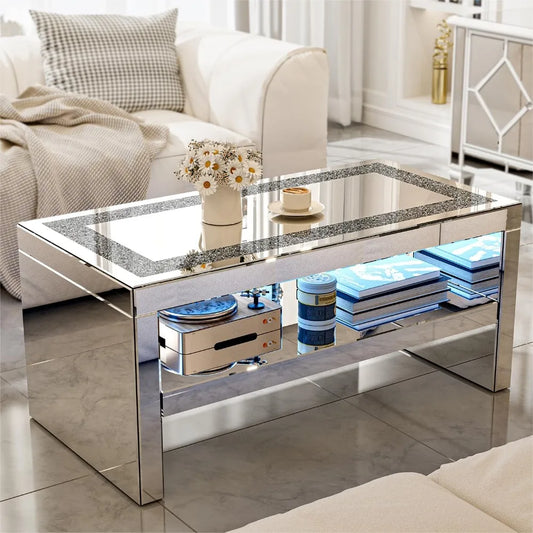 Mirrored Coffee Table with Mirror Crystal Boar