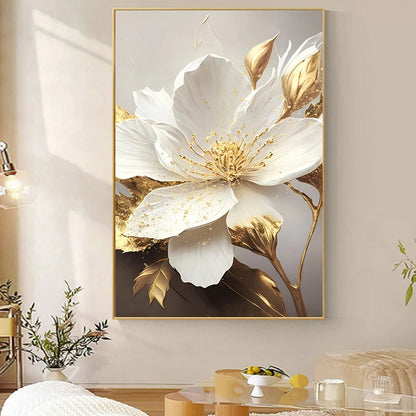 Gold Leaf White Flowers Modern Canvas Posters