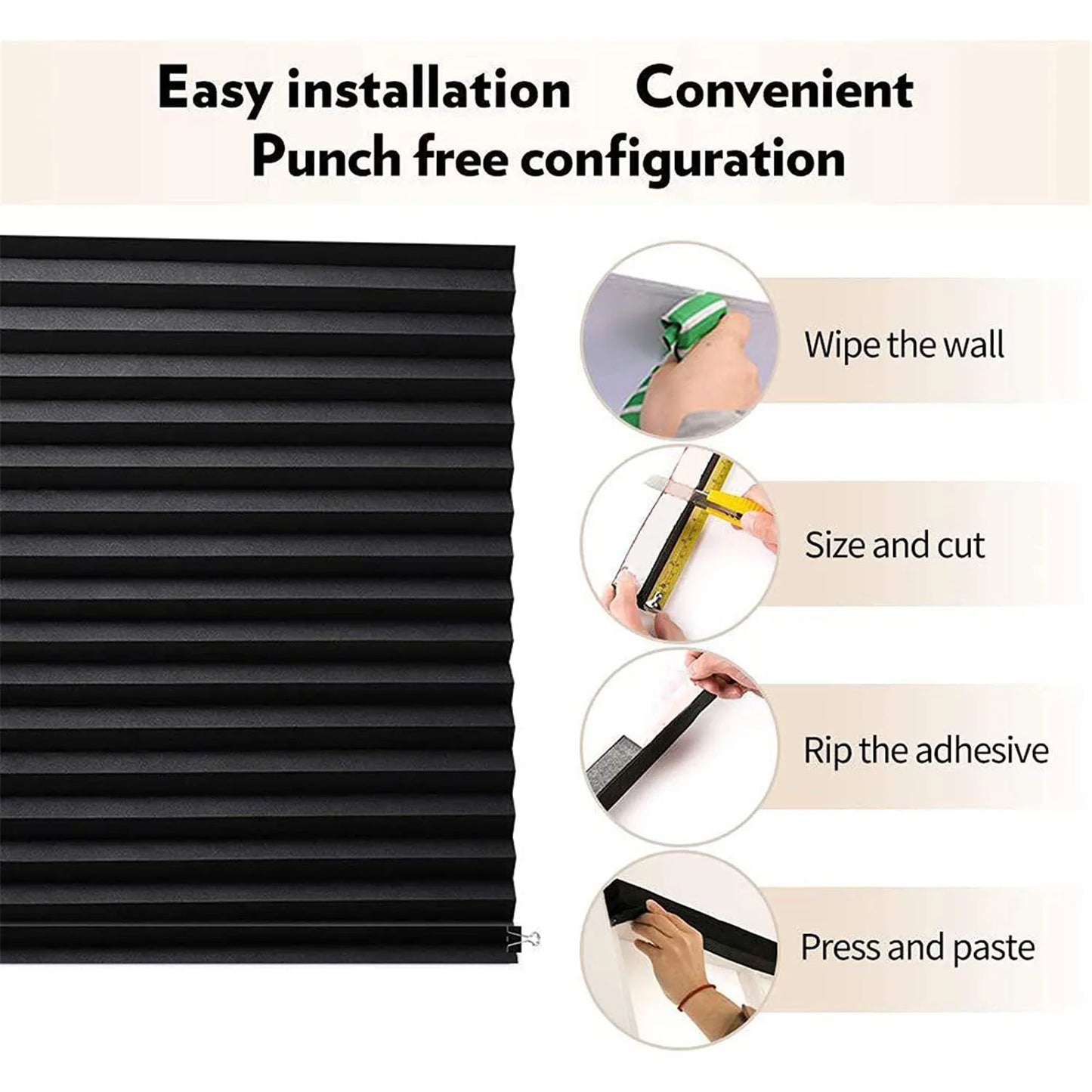 Self Adhesive Pleated Blinds Cordless No Drill