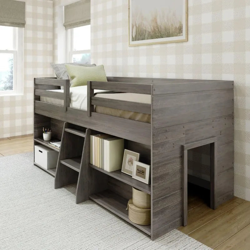 Loft Bed Twin Size, Solid Wood Low