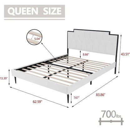 Upholstered Queen Size Bed Frame with Headboard