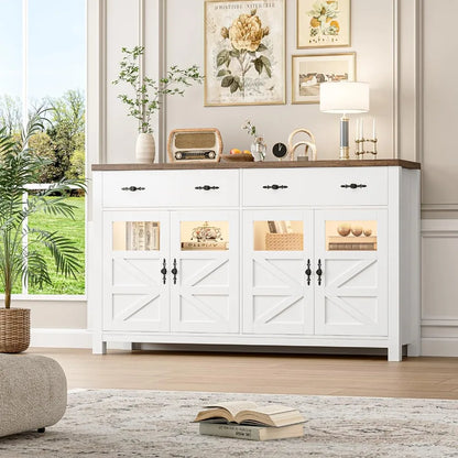 Farmhouse Buffet Sideboard Kitchen Cabinet with 2 Drawers