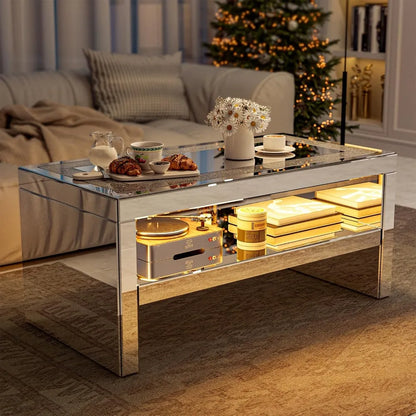 Mirrored Coffee Table with Mirror Crystal Boar