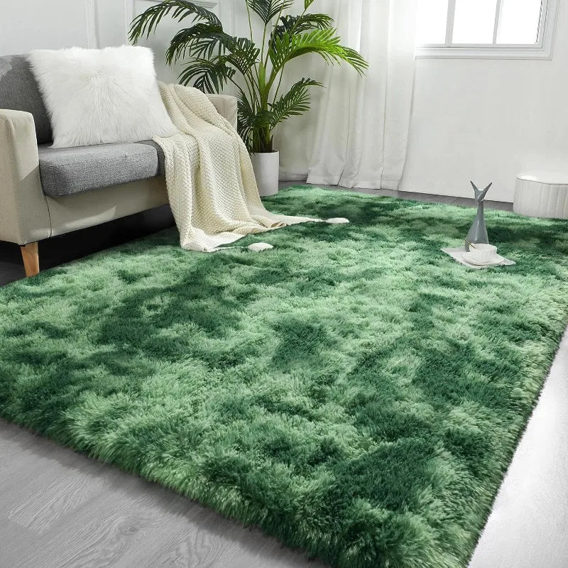 Tie-Dyed Light Grey Shaggy Rug , Fluffy