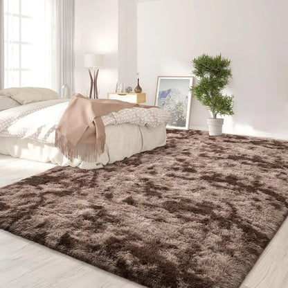 Tie-Dyed Light Grey Shaggy Rug , Fluffy