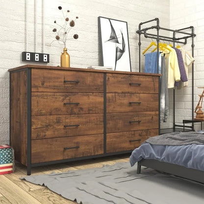 8 Drawer Dresser for Bedroom, Industrial Wood