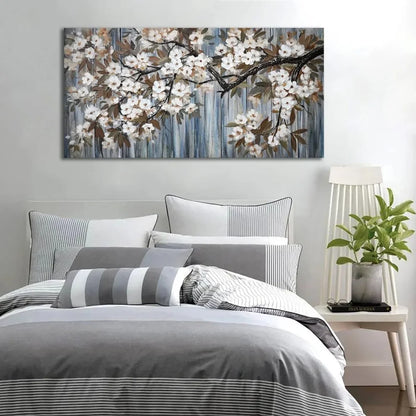 White Flower Tree With Gray Driftwood Picture