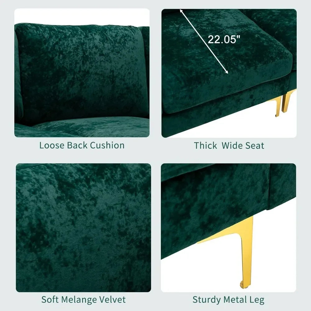 Modern Velvet Couch Set with Chaise Lounge