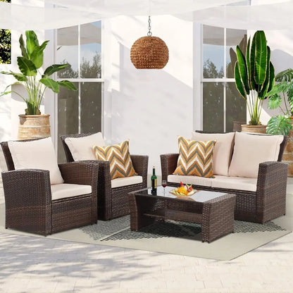 Wicker Sofa Chair w/ Cushion & Coffee Table