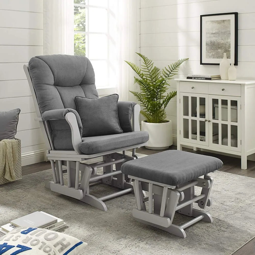 Glider & Ottoman, Grey Finish - Dark Grey Cushion