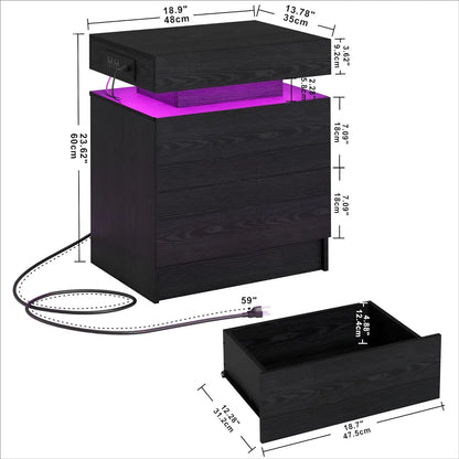 Modern Black Nightstand with LED Light