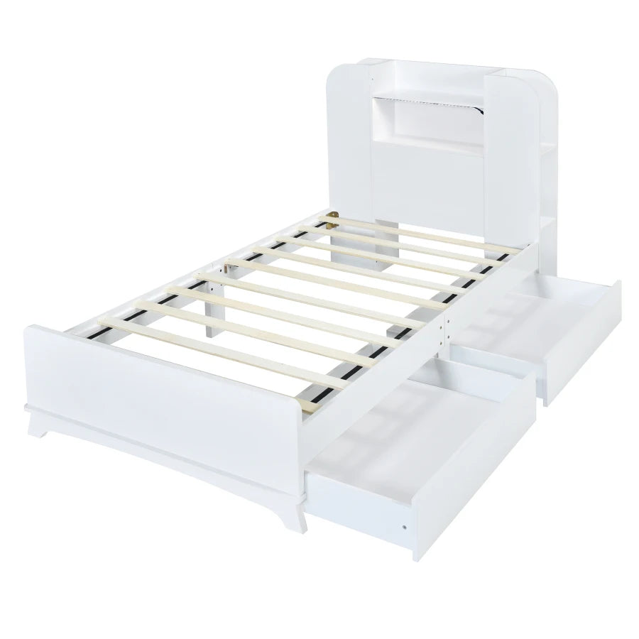 Twin Size  Platform Bed Frame with with Two Drawers