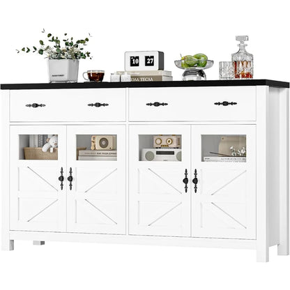 Farmhouse Buffet Sideboard Kitchen Cabinet with 2 Drawers