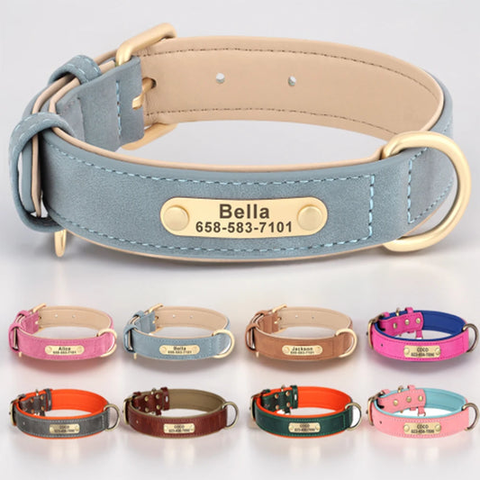 Leather Dog Collars Free Engraving ID Tag