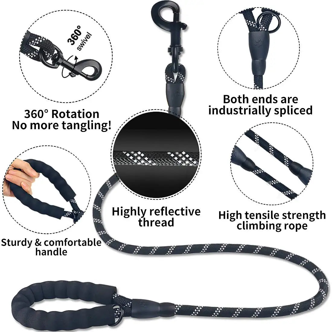 Reflective Dog Leash Soft Handle Dog Leash