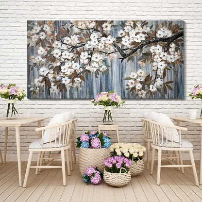 White Flower Tree With Gray Driftwood Picture