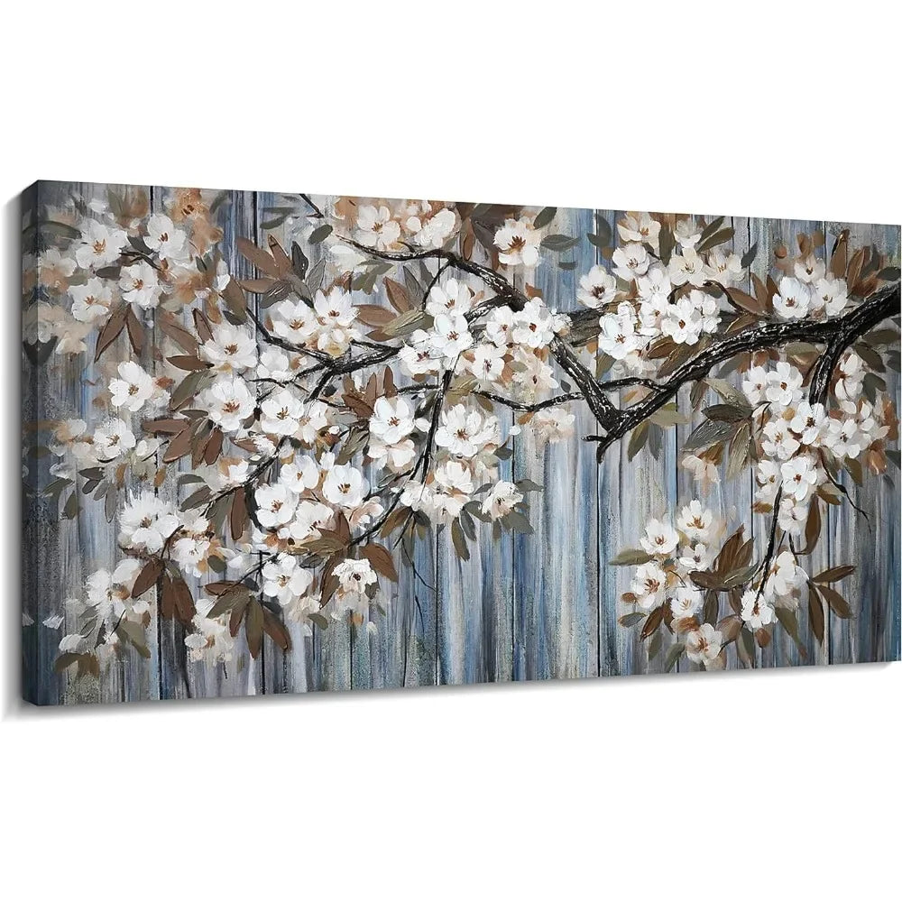 White Flower Tree With Gray Driftwood Picture