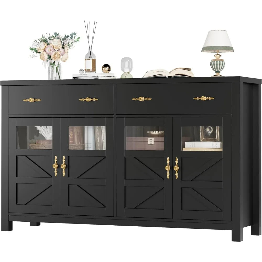 Farmhouse Buffet Sideboard Kitchen Cabinet with 2 Drawers