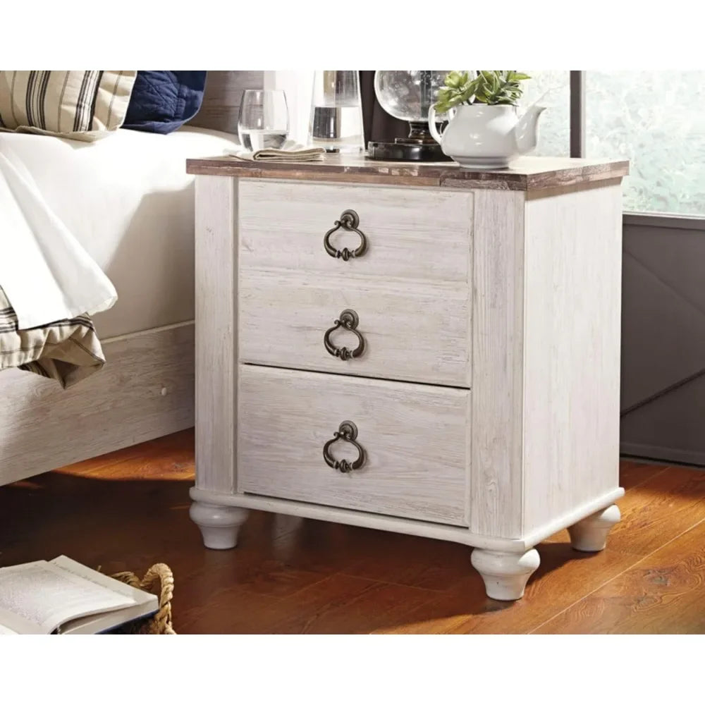 Farmhouse 2 Drawer Nightstand with USB Charging Ports