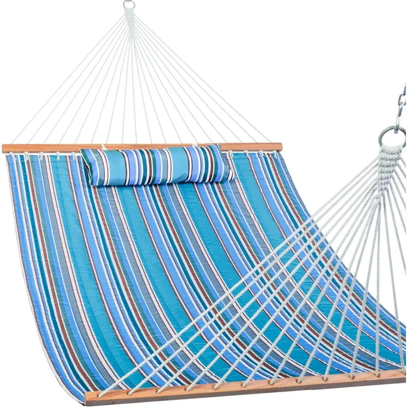 Quilted Fabric Double Hammock with Pillow