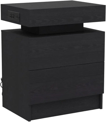 Modern Black Nightstand with LED Light