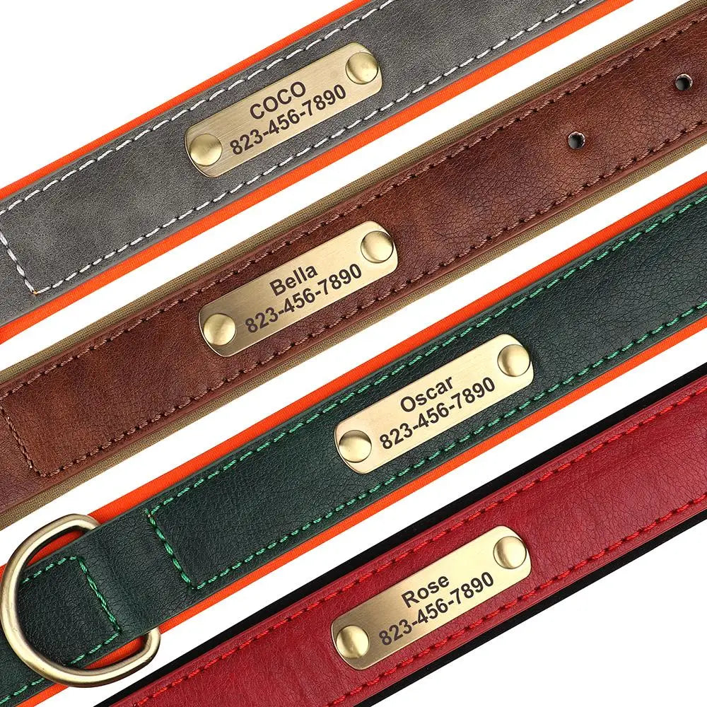 Leather Dog Collars Free Engraving ID Tag