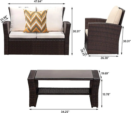 Wicker Sofa Chair w/ Cushion & Coffee Table