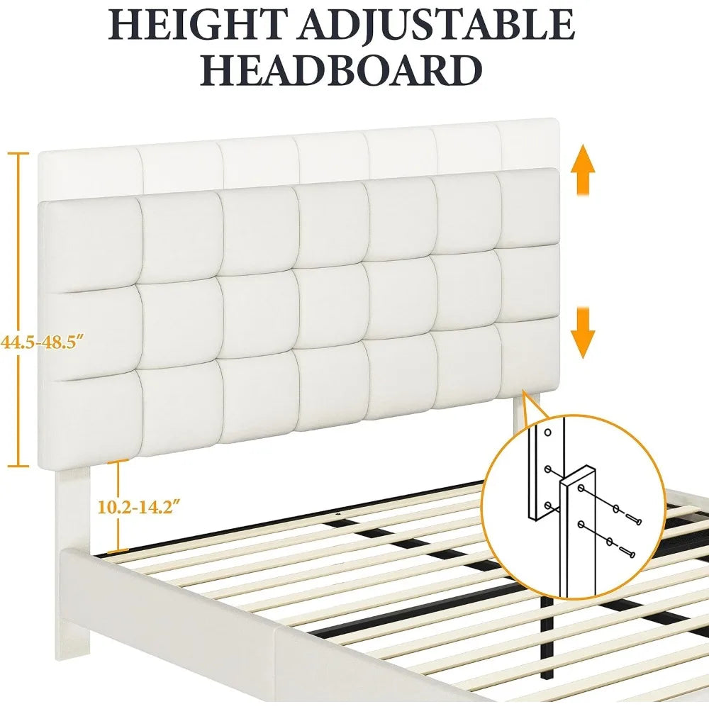 Queen Upholstered Bed Frame, Platform Bed