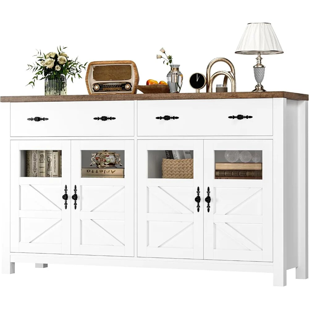 Farmhouse Buffet Sideboard Kitchen Cabinet with 2 Drawers