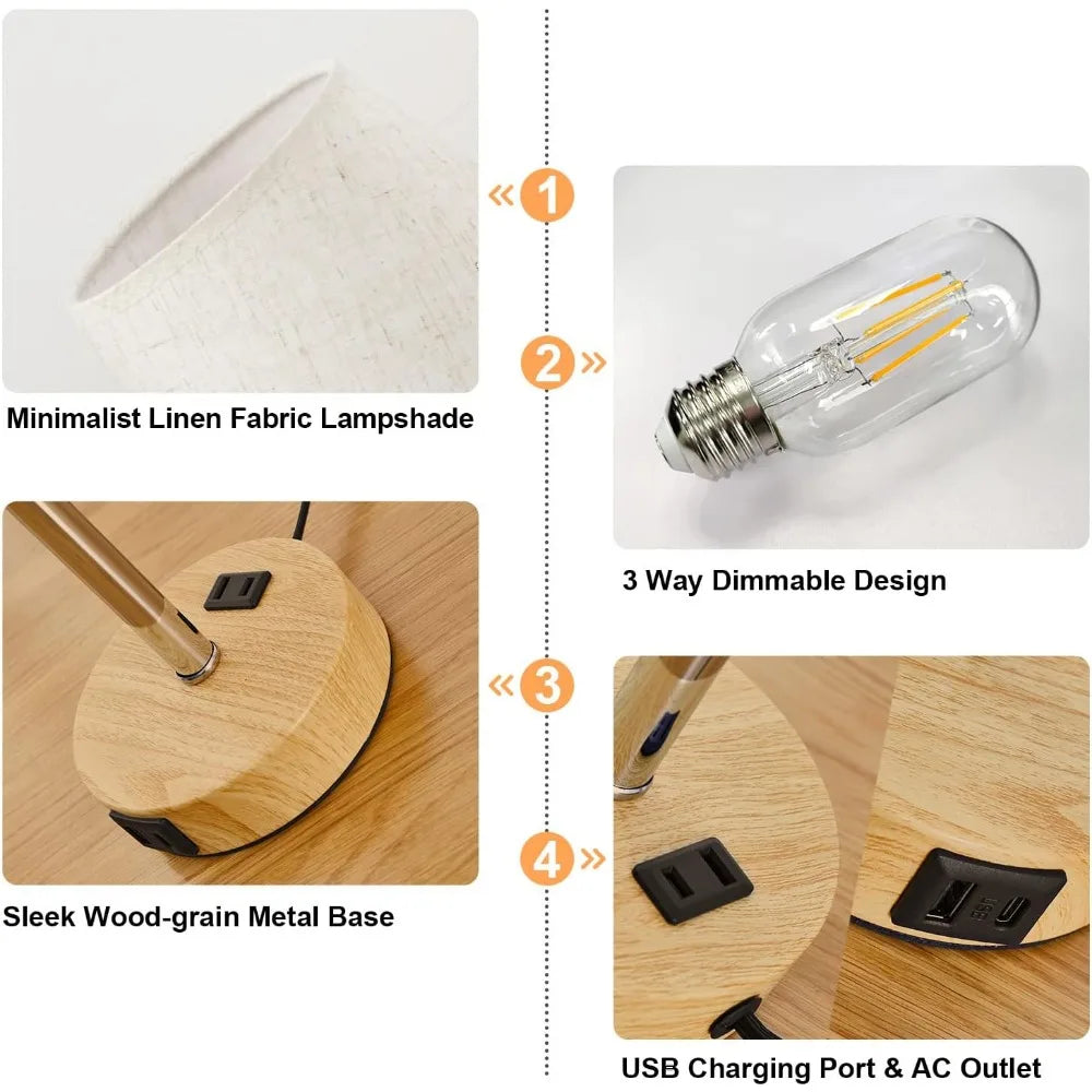 Bedside Control Touch Lamp USB Charging Ports