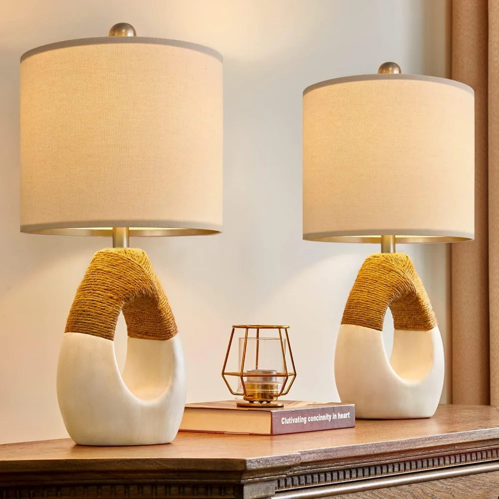 Set Of 2 Farmhouse Rattan Table Lamp