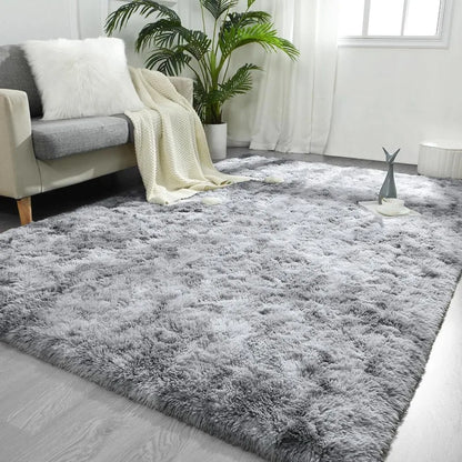 Tie-Dyed Light Grey Shaggy Rug , Fluffy