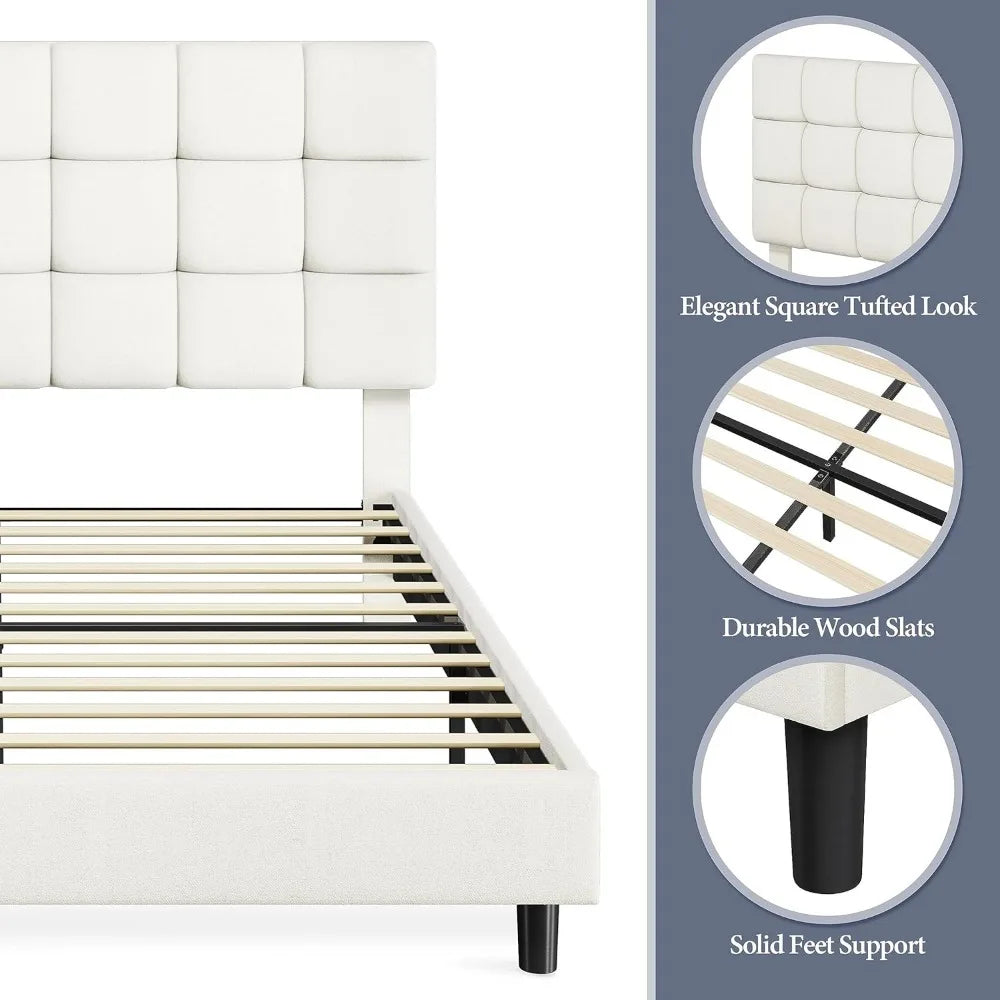 Queen Upholstered Bed Frame, Platform Bed