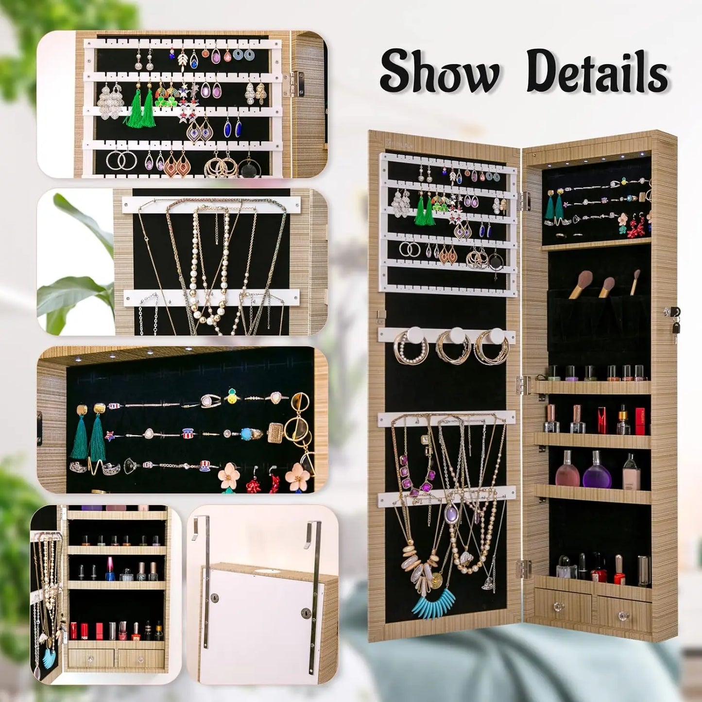 Mounted Mirror Jewelry Ar-moire Organizer