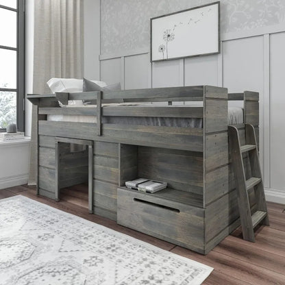 Loft Bed Twin Size, Solid Wood Low