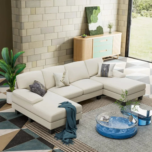 Convertible Sectional Modern Fabric U-Shaped Furniture