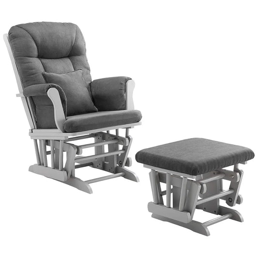 Glider & Ottoman, Grey Finish - Dark Grey Cushion