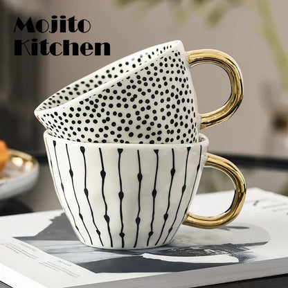 Geometric Ceramic Mugs With Gold Handle